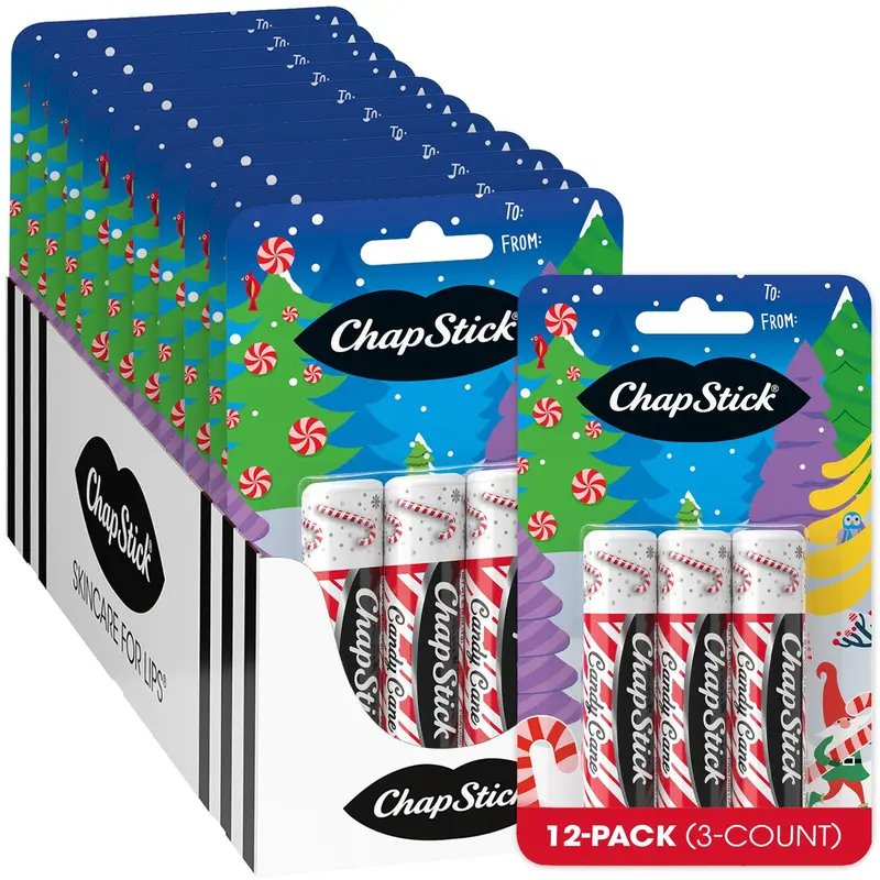 ChapStick Baume à Lèvres Candy Cane — Lot Bulk 36 Pièces (12 Packs de 3), Frais et Menthe, 0,15 oz chacun