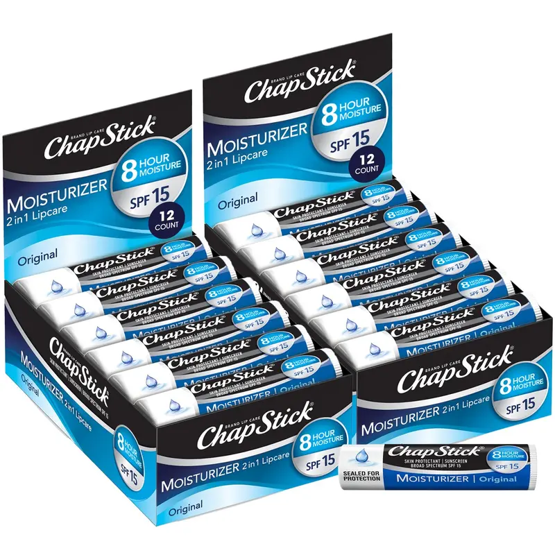 ChapStick Baume Lèvres Original SPF15 – Pack de 24, Soin Lèvres 2-en-1 Hydratant avec Aloe Vera et Vitamine E