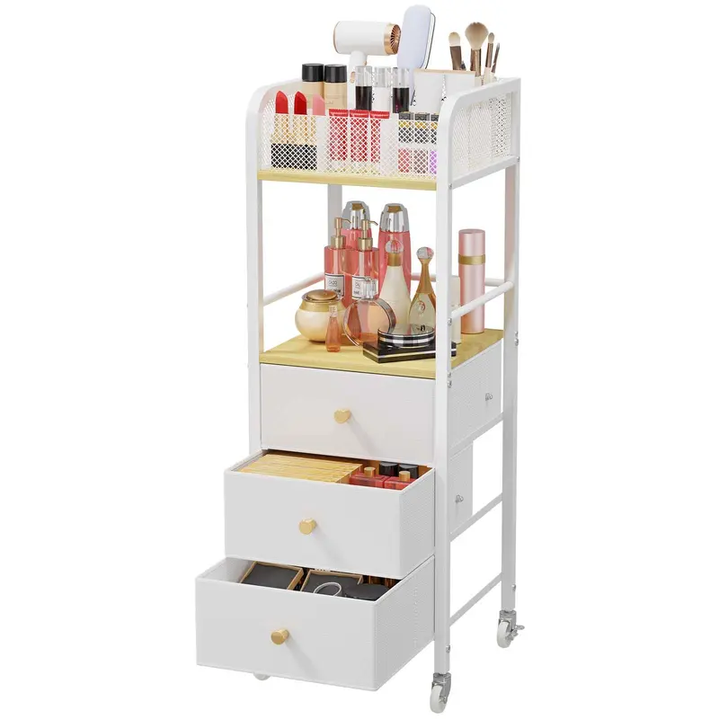 Chariot Maquillage Roulant HapiRm – Rangement Soin Visage et Maquillage, Tiroirs en Tissu Non Tissé