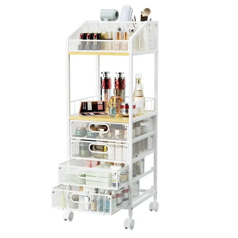 Chariot organisateur de maquillage HapiRm — 4 tiroirs, roulettes et rangement beauté pour soins, parfums et vernis