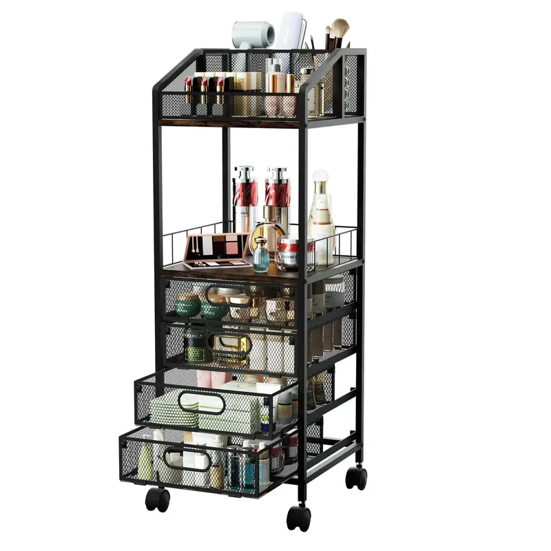 Chariot Organisateur Maquillage HapiRm – Rangement Cosmétique avec Roulettes et 4 Tiroirs