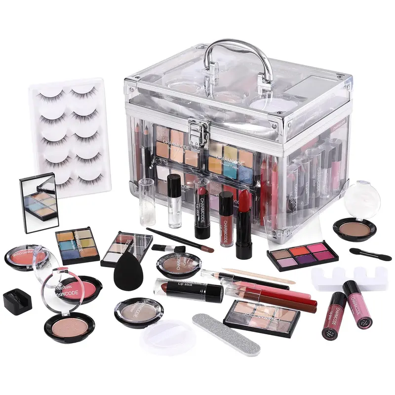 CHARMCODE Coffret Maquillage Tout-en-Un – Palette, Rouges à Lèvres, Gloss, Blush et Accessoires