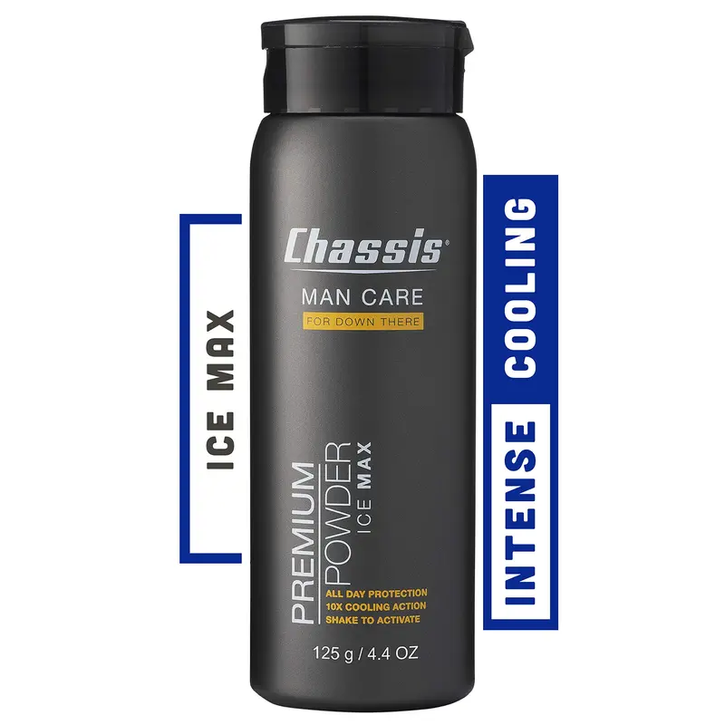 Chassis Ice Max — Poudre corporelle premium pour hommes, fraîcheur 10x, anti-frottement et absorption des odeurs — sans talc