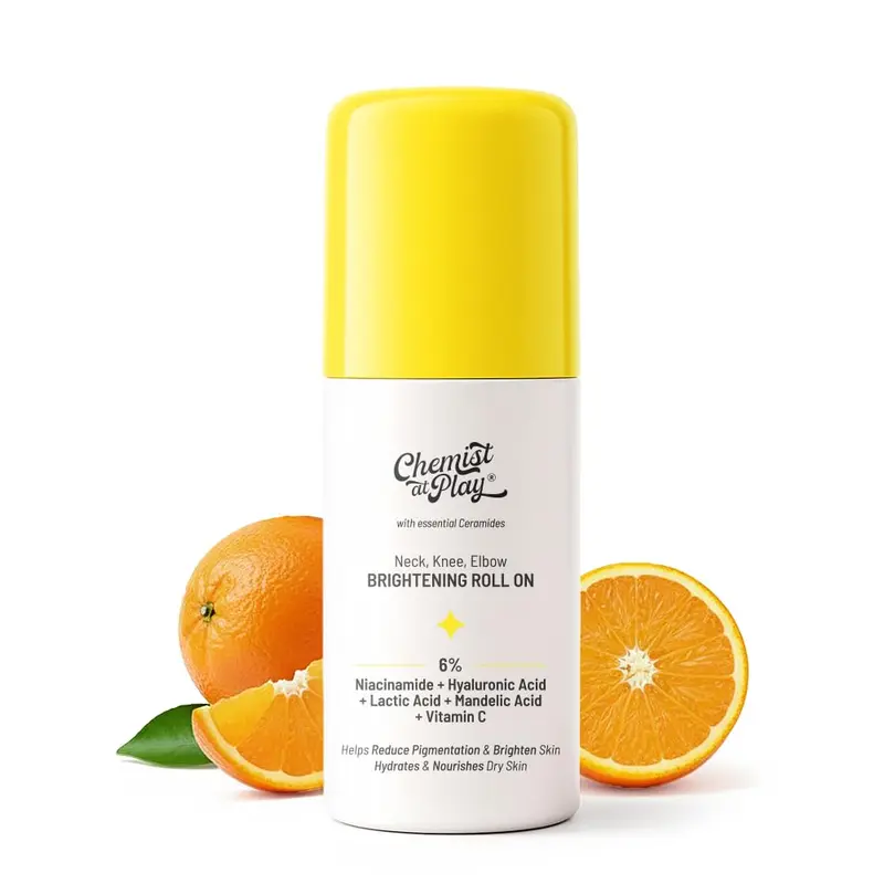 Chemist at Play Roll-On Sérum Cou, Genou et Coude – 6% Vitamine C, Acide Hyaluronique, AHA, Niacinamide et Céramides | Hydratation et Éclaircissement | 41 ml