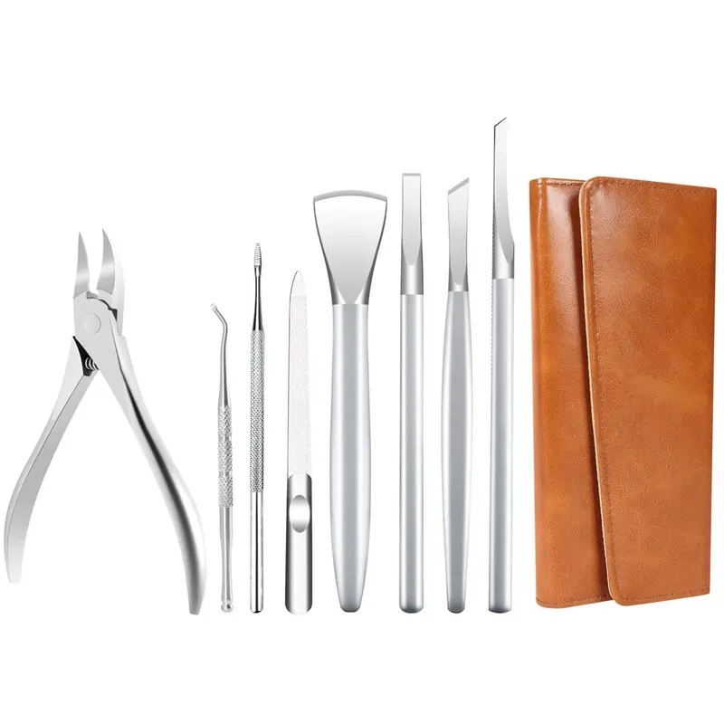 CHICREEN Kit Pédicure Pieds — Outils Ongles Incarnés, Lame Tranchante, Étui Cuir (8 pièces)
