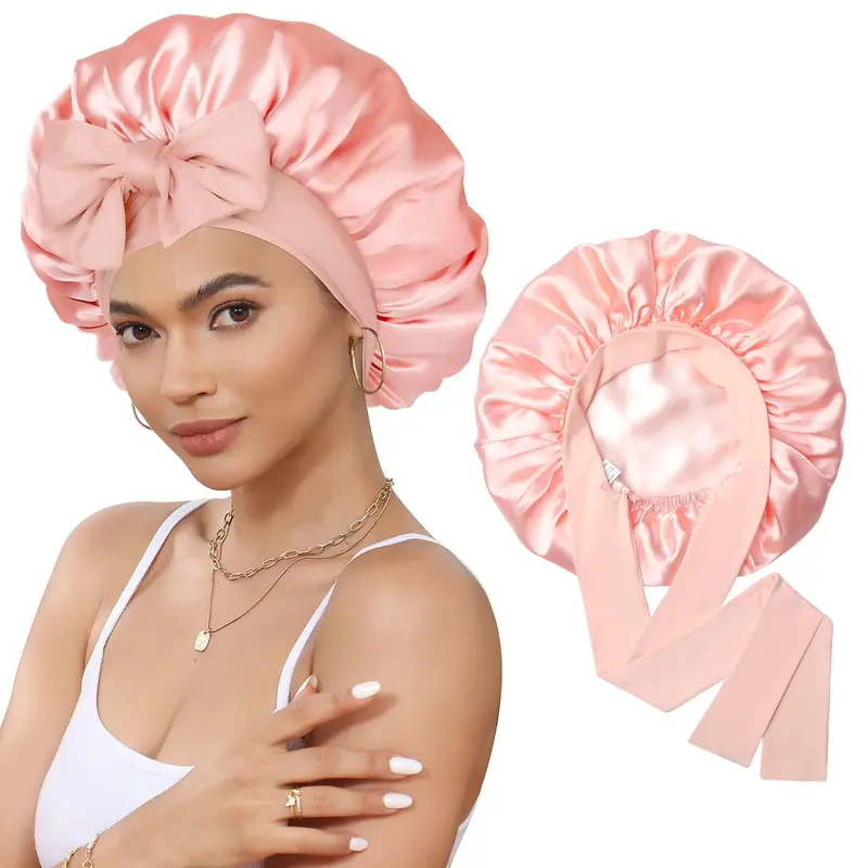 CHLINS Bonnet de Nuit en Satin — Bande Élastique Large et Double Épaisseur pour Cheveux Bouclés