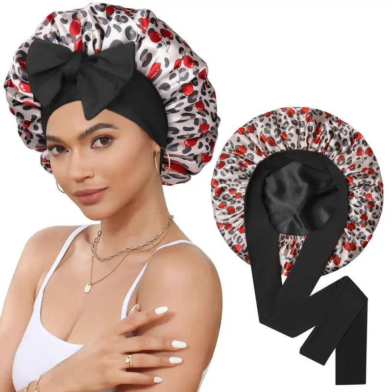 CHLINS Bonnet Satin de Nuit – Double-Couche avec Bande Élastique