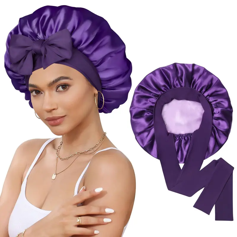CHLINS Satin Bonnet – Bonnet de Nuit en Satin Double-Couche avec Bandes Élastiques