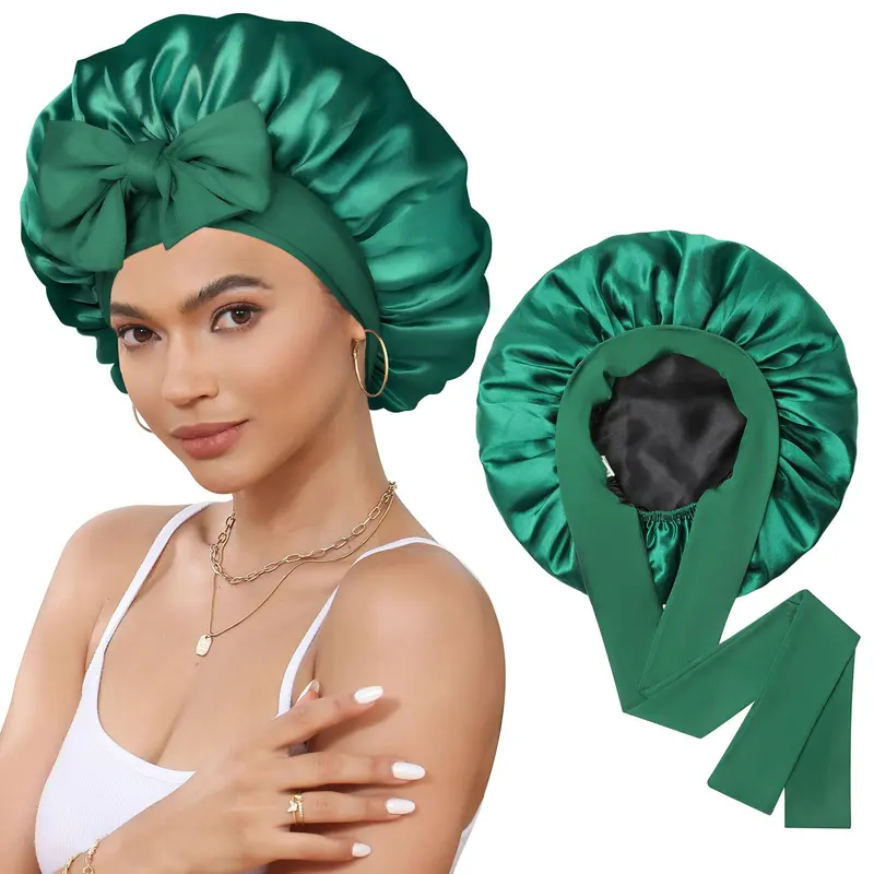 CHLINS Satin Bonnet – Bonnet de Nuit Satin Double-Couche avec Bande Élastique pour Cheveux Bouclés