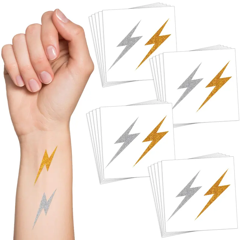 Cholemy – 50 Feuilles, 100 Tatouages Temporaires Foudre Doré et Argenté, 2x2 pouces, Accessoires Amovibles pour Fête (Style Classique)