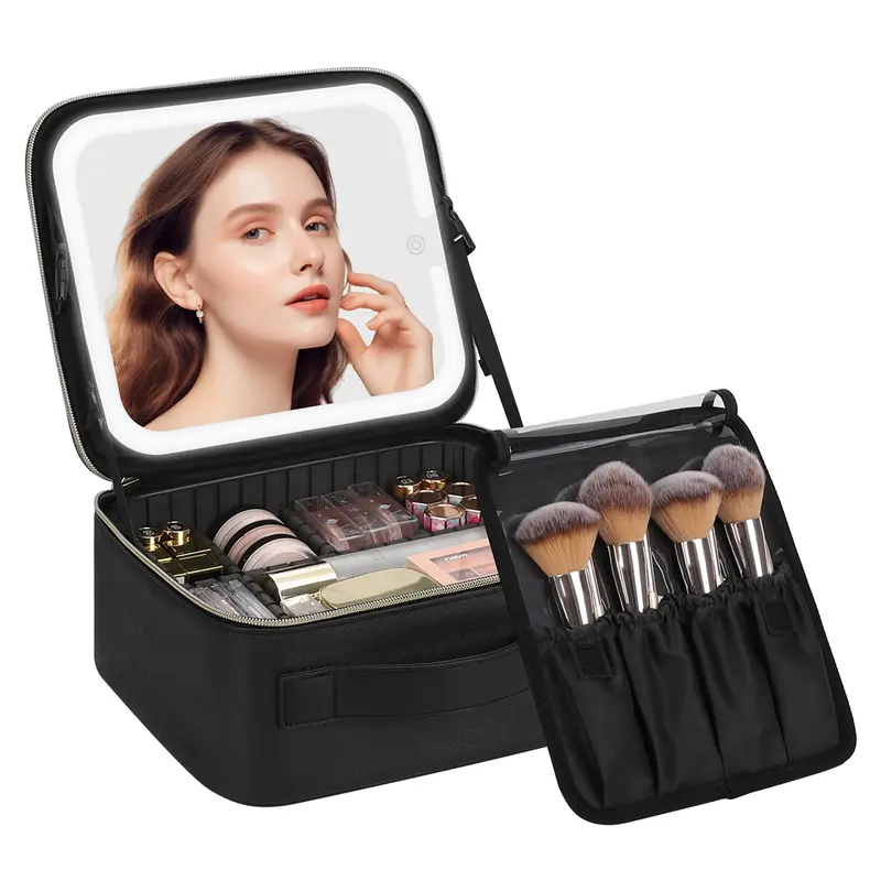 Chomeiu Sac de Maquillage avec Miroir LED — Vanity de Voyage Grand et Organiseur Cosmétique