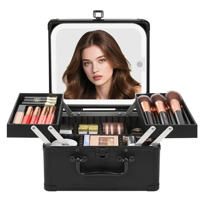 Chomeiu Trousse de Maquillage avec Miroir LED — Grand Organisateur de Voyage à 2 Plateaux