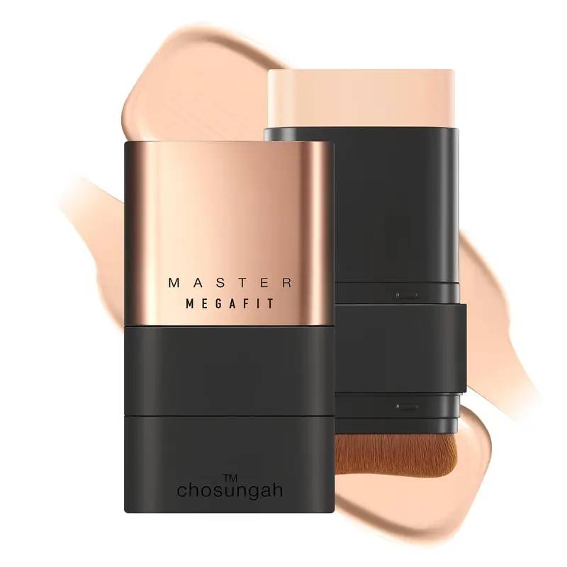 CHOSUNGAH BEAUTY Mega Fit Master Glow Stick – Fond de Teint en bâton avec Pinceau Intégré, 120H, Teinte 21 Beige clair, 0,56 oz
