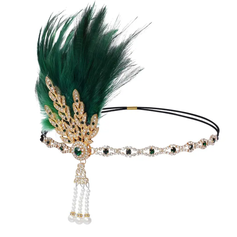 Choyaxo – Bandeau Flapper Années 1920 avec Plume Verte pour Femmes