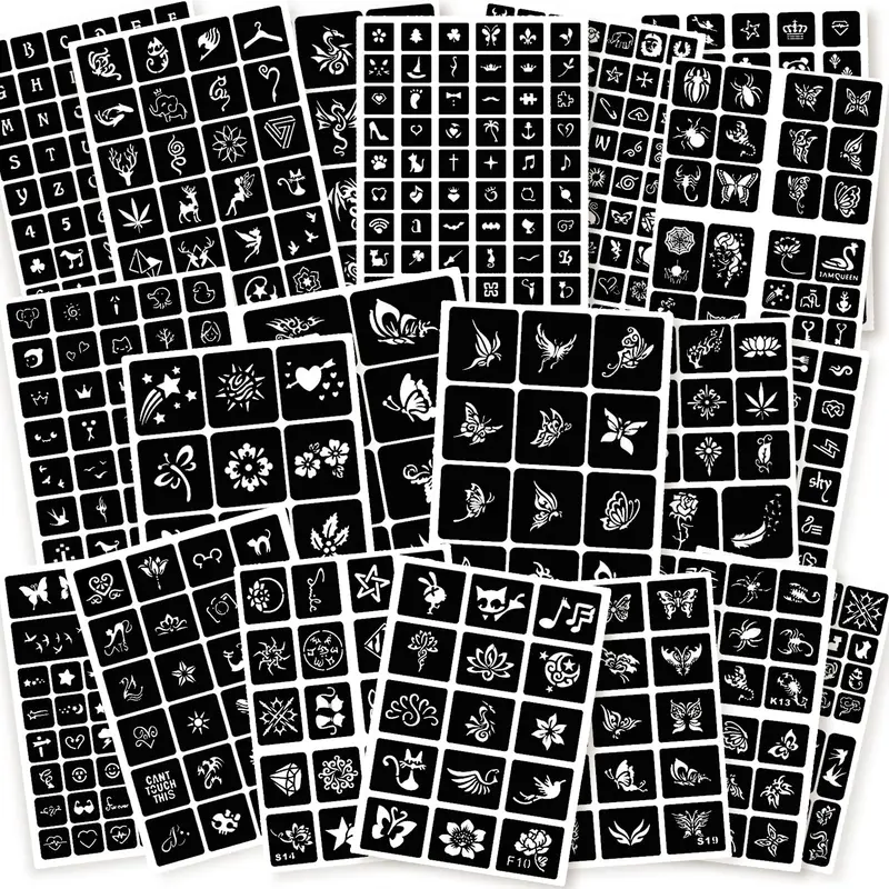ChurlChurl 575 pièces pochoirs tatouage temporaire – 20 feuilles Henna, kit réutilisable