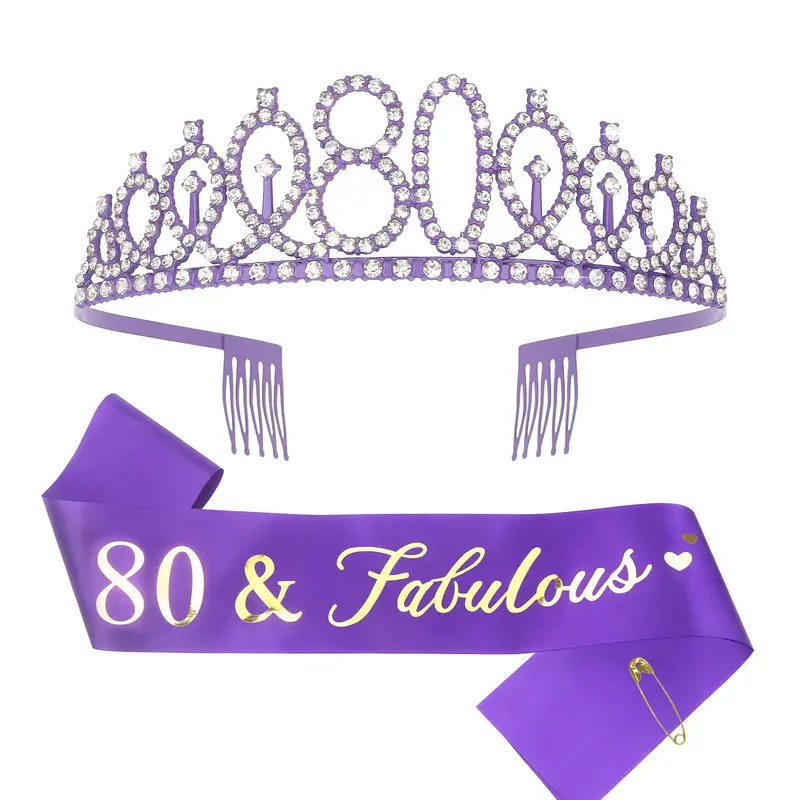 CIEHER Couronne et Bandeau 80e Anniversaire – Violet, Déco pour Femme