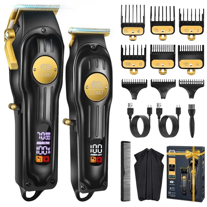 CIICII Tondeuses et tonde-trimmers pour hommes — Kit sans fil pour cheveux et barbe, recharge USB