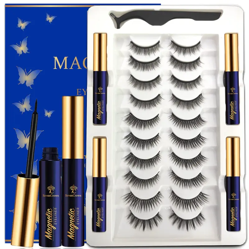 Cils Magnétiques 3D Moyen SevenCrown – Liner Magnétique Amélioré, Étanche et Réutilisables (10 Paires)