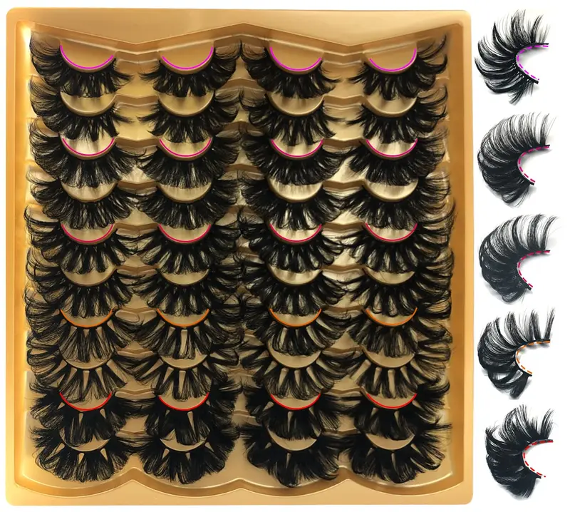 Cils vison synthétique 25 mm TMIELYBS – Faux cils longs 25 mm, paquet de 20 paires, volume 5D, 5 styles bouclés, vente en gros par TIMELABS