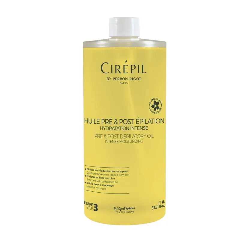 Cirepil - Huile Pré & Post Dépilation, Protection de la Peau et Dissolution des Résidus – Parfum Jasmin, Recharge Professionnelle 1000 ml