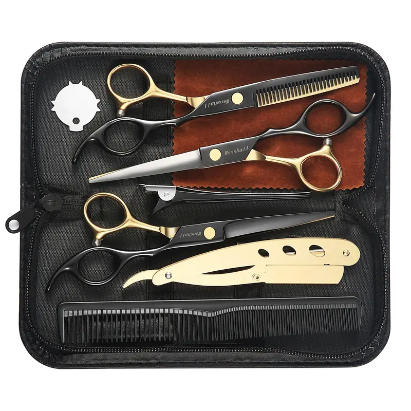 Ciseaux Professionnels Wenshall Noir-Or – 6,89 pouces, lames japonaises 440C
