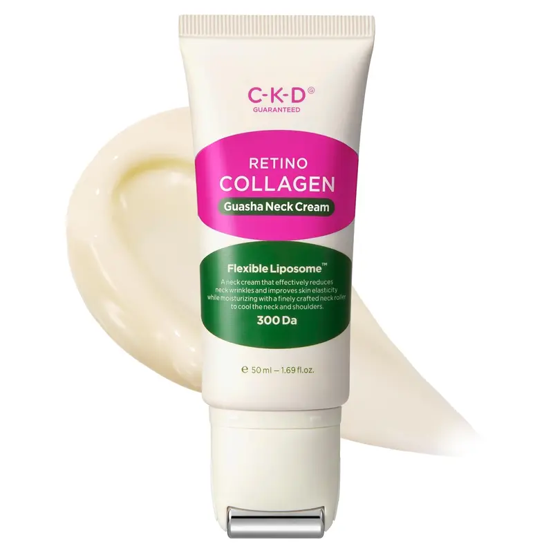 CKD Retino-Collagene Gua Sha Neck Cream avec Rouleau en Inox – Lifting du Cou et de la Ligne Mandibulaire, Soin Jeunesse Coréen, 50 ml