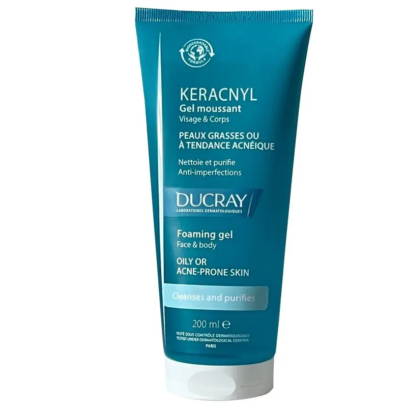 CLASSIC DERMA Ducr'ay Keracnyl Gel Moussant – Nettoyant Visage pour Peau Acnéique 200 ml