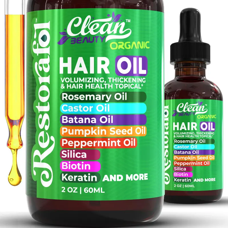 Clean Beauty Rosemary Hair Oil pour croissance – huile capillaire au ricin, batana, pépins de courge (1 flacon)