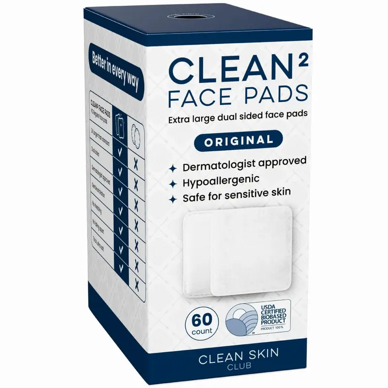 Clean Skin Club Clean² Pads 2.0 – Disques visage sans peluchage, bords nouvellement améliorés, couches triples
