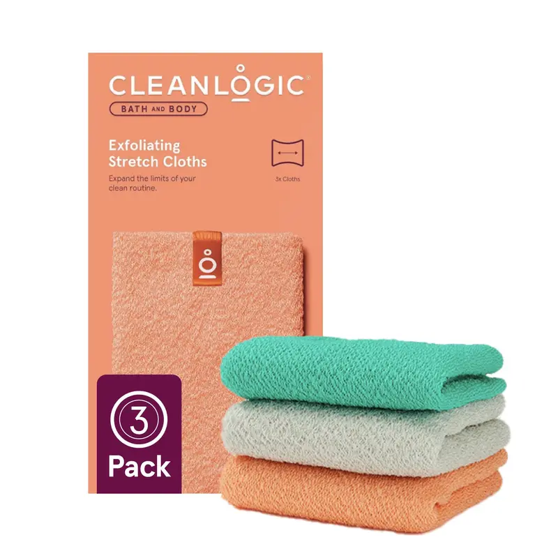 Cleanlogic Gant Exfoliant Corps Extensible – Lot de 3 Gants Douche, Couleurs Variées