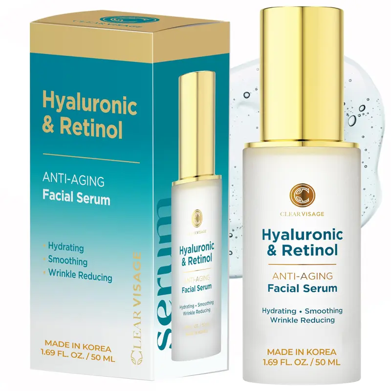 Clear Visage Sérum Acide Hyaluronique et Rétinol – Hydratation Profonde, Fermeté – Soin Coréen Végan 50 ml