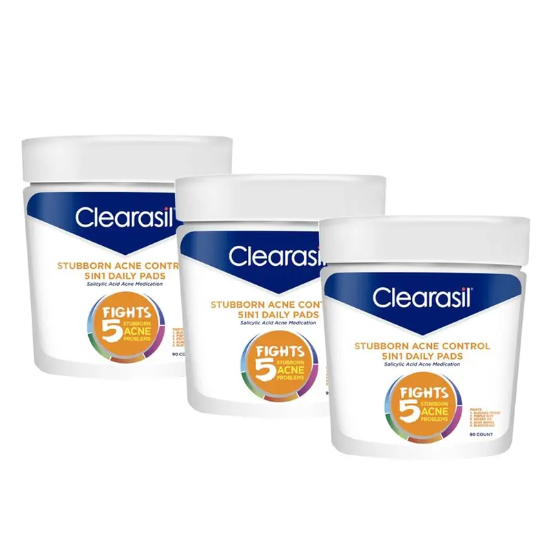 Clearasil — Tampons Nettoyage Facial 5-en-1 pour Acné, Pack de 3 × 90 tampons