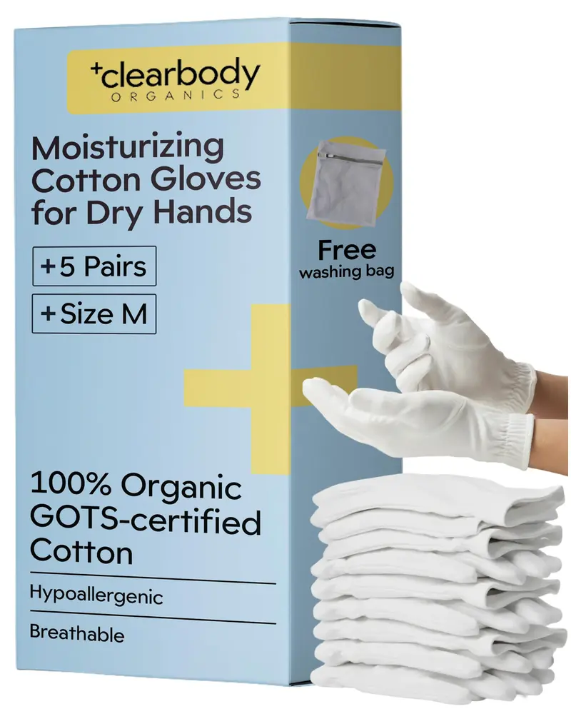 Clearbody Organics Gants en coton biologique – 5 paires, gants de nuit pour mains sèches