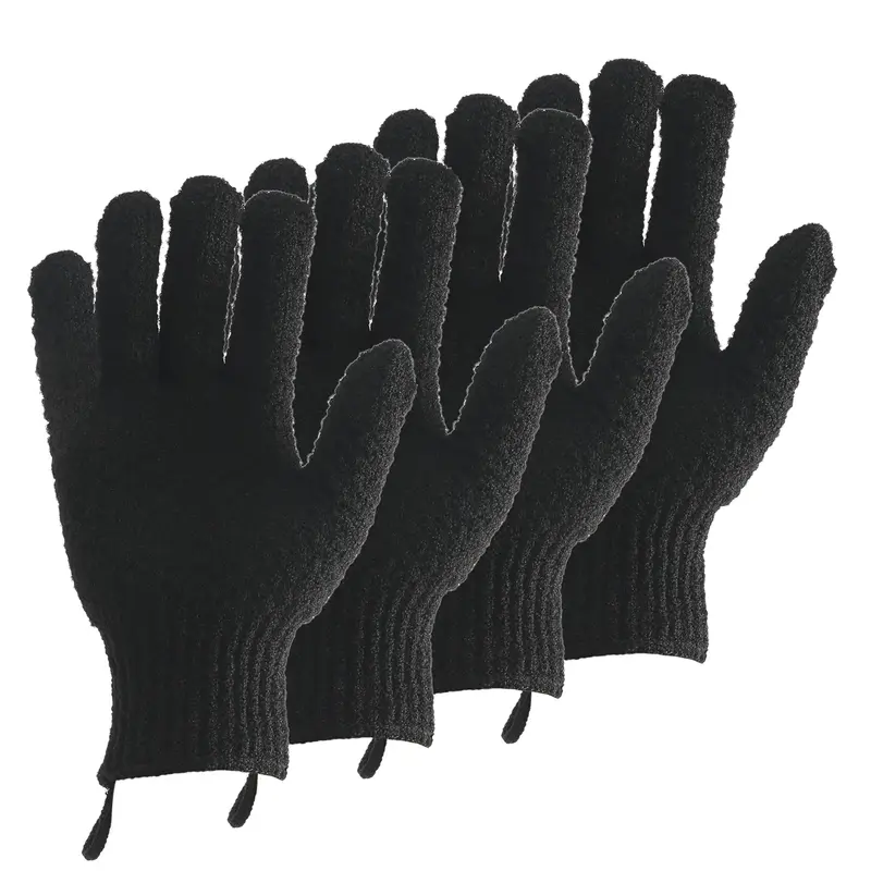 CLEEDY – 2 Paires Gants Exfoliants Bain Grand Format pour Douche et Corps (noir)