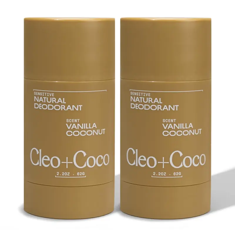 Cleo+Coco Baume Déodorant Sensible Vanille Coco – Duo 2×62 g, Sans Aluminium, Sans Bicarbonate, 5 Fois Plus d’Anti-Odeurs, Végan, Sans Parfum Synthétique