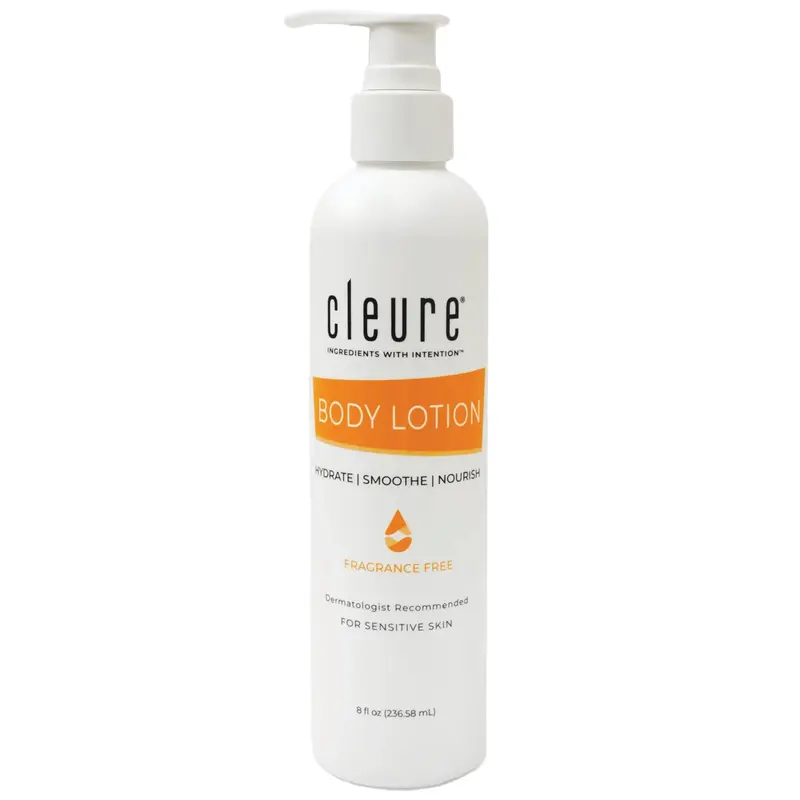 Cleure Lotion pour le corps peau sensible – Hydratante quotidienne au beurre de karité et vitamine E – Sans parfum, sans gluten, sans parabènes (8 oz)