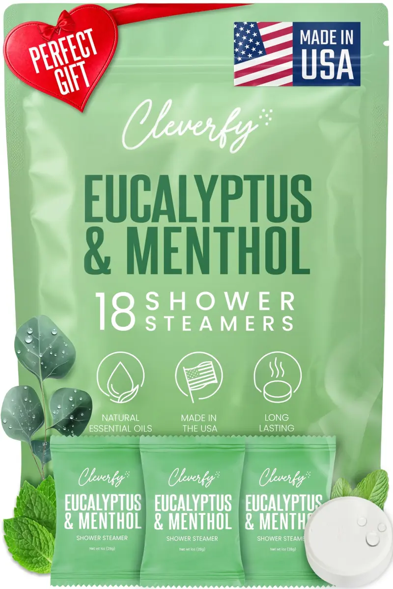 CLEVERFY Eucalyptus – Tablettes de Douche Aromathérapie (18) – Cadeau Saint-Valentin