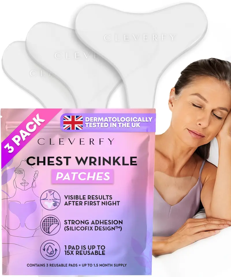 CLEVERFY Patchs Silicone Décolleté Anti-Rides – Lot de 3 Patchs en forme T Réutilisables