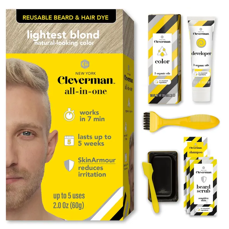 CLEVERMAN Blond Ultra Clair – Kit tout-en-un coloration cheveux et barbe, réutilisable, sans ammoniaque