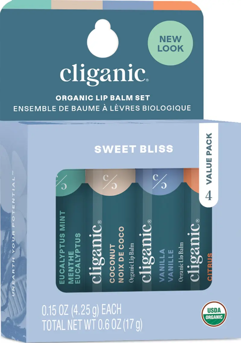 Cliganic Coffret Baumes à Lèvres Biologiques – 4 Saveurs – Hydratation Naturelle