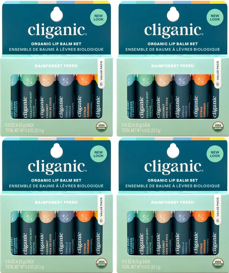 Cliganic – Ensemble de baumes à lèvres bio (4 paquets de 6 tubes) – hydratation naturelle
