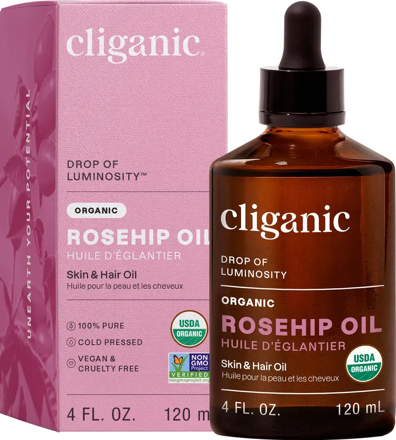 Cliganic Huile Bio de Graine d'Églantier – Visage, 100% Pure, Pressée à Froid