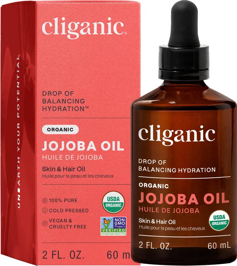Cliganic Huile de Jojoba Bio 100% Pure (2oz) – Soin Visage, Cheveux & Corps