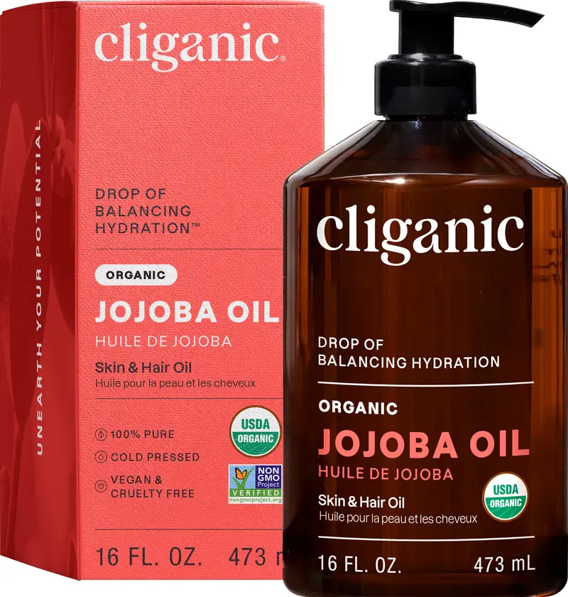 Cliganic Huile de Jojoba Biologique 16oz avec Pompe – Pure et Polyvalente | Soin Visage & Cheveux