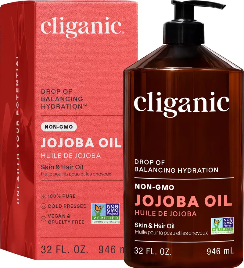 Cliganic Huile de Jojoba Non-GMO en vrac — Pure à cent pour cent, pressée à froid, sans hexane, 960 ml