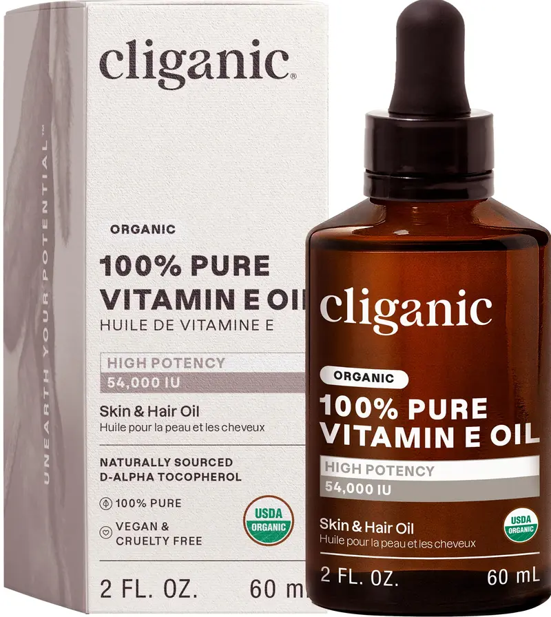 Cliganic Huile Vitamine E Bio Pure 46 000 UI – 2 oz pour Visage, Peau et Cheveux