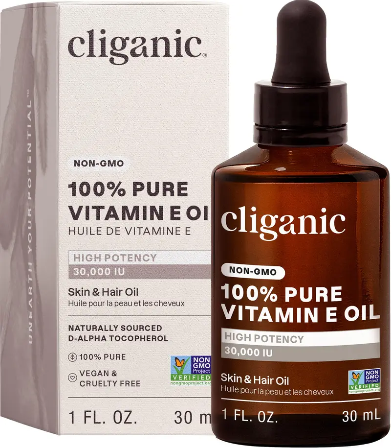 Cliganic Huile Vitamine E Pure – 30 000 UI, Sans OGM | Pour Peau, Visage, Cheveux et Ongles