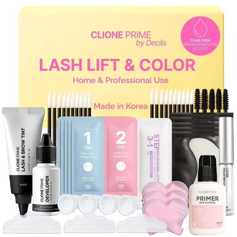 CLIONE PRIME Kit Rehaussement Cils et Coloration Sourcils à Domicile – Estompe Naturellement en 1–2 Semaines, Formule Douce avec Vitamine C