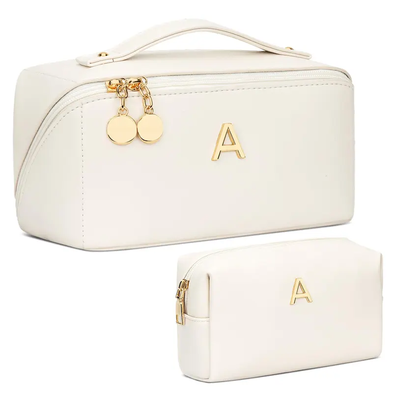 CloudWings – Trousse de maquillage personnalisable avec initiale beige, organisateur de voyage | Cadeau Saint-Valentin