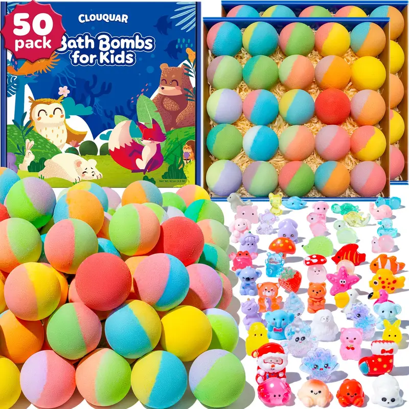 CLOUQUAR – Lot de 50 Bombes de Bain Pour Enfants avec Surprise et Jouets Lumineux